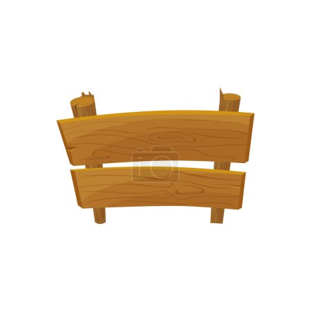 Holzzaun aus horizontalen Brettern auf Stöcken, rustikale Retro-Zaunvektorillustration