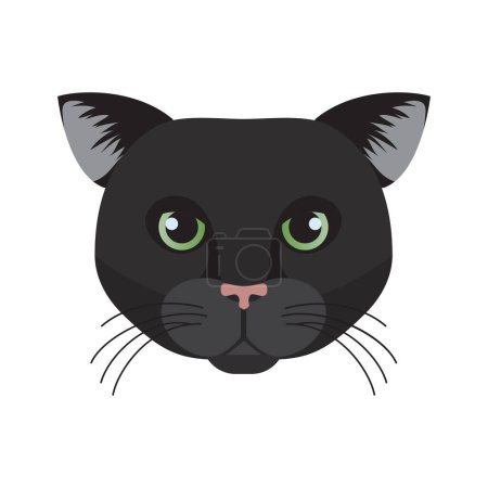 Illustration for Bombay cat face, head of short haired black elegant kitten vector illustration - Royalty Free Image