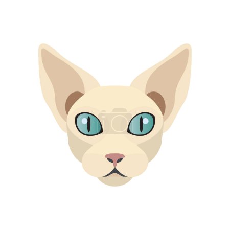 Illustration for Sphynx cat face, cute head portrait of hairless kitten with no fur vector illustration - Royalty Free Image