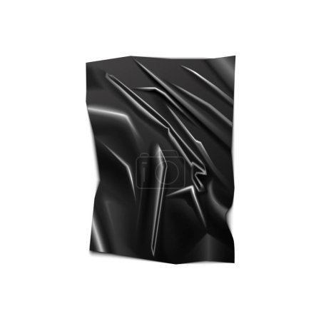 Téléchargez les illustrations : Tissu en latex noir avec texture froissée, illustration vectorielle de feuille de papier rectangulaire humide 3D - en licence libre de droit
