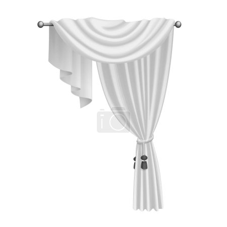 Ilustración de Cortinas blancas con cordón de tela 3D y cordón trenzado con ilustración vector decoración borla - Imagen libre de derechos