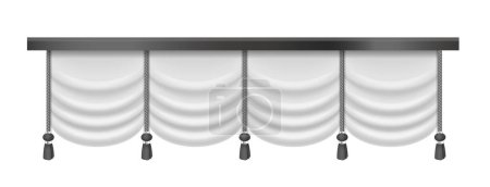 Ilustración de Cortinas clásicas blancas con cortinas 3D y cordón negro, satén de lujo, seda o terciopelo tela vector ilustración - Imagen libre de derechos