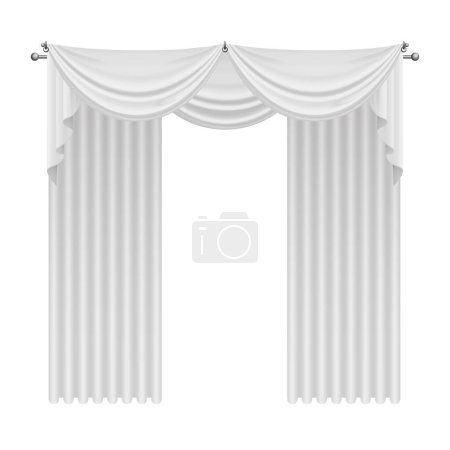 Ilustración de Cortinas de lujo blanco, elementos de decoración elegante 3D para ventana, sala de ilustración vectorial - Imagen libre de derechos