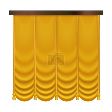 Ilustración de Cortinas de oro para la ópera o la comedia muestran el interior, 3D vintage oro seda cortina vector ilustración - Imagen libre de derechos