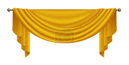Ilustración de Cortinas de oro 3D con cortinas suaves colgando en la ilustración de vectores de cornisa de tubería - Imagen libre de derechos