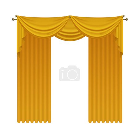Ilustración de Cortinas de lujo abiertas de oro con cortinas de seda vintage, textura de tela de oro 3D con drapeado para mostrar o evento vector ilustración - Imagen libre de derechos