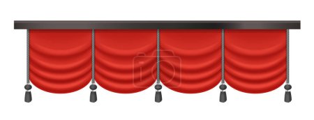 Ilustración de Cortinas rojas con cortinas vintage, paño plegado 3D con borlas negras ilustración vectorial - Imagen libre de derechos