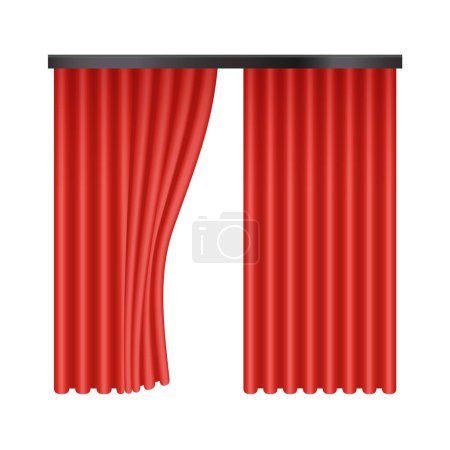 Ilustración de Apertura de cortinas rojas 3D, decoración de estreno nocturno para cine o ilustración vectorial de eventos de presentación - Imagen libre de derechos