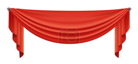 Red drapery curtains for interior, performance event on stage of theater vector illustration