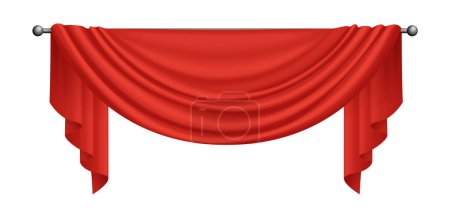 Ilustración de Cortinas rojas 3D colgando en tubo decorativo con hermosos pliegues e ilustración de vectores de cortinas - Imagen libre de derechos