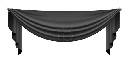 Ilustración de Cortinas negras, 3D colgando suave manta de seda para ventana, ilustración vector de entrada - Imagen libre de derechos