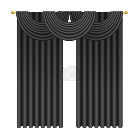 Ilustración de Cortinas negras, cortinas suaves ventana elegante 3D, elemento de decoración vector ilustración - Imagen libre de derechos