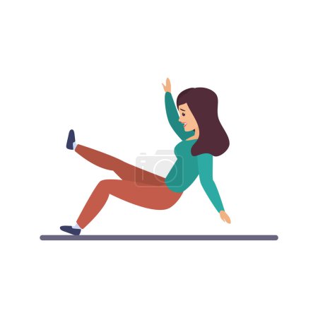 Mujer cayendo en el suelo resbaladizo, error de la ilustración joven personaje femenino vector