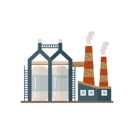 Téléchargez les illustrations : Bâtiments industriels d'usine, construction de réservoirs et illustration vectorielle de cheminée de tour - en licence libre de droit