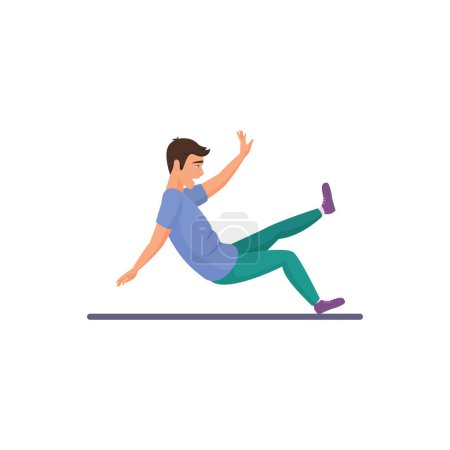 Careless unhappy man running and falling down on slippery surface vector illustration
