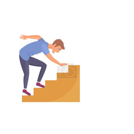 Man climbing stairs, young male character falling down on step vector illustration