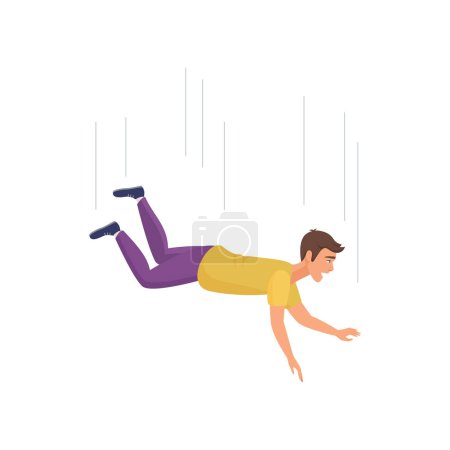 Scared man flying in air, unhappy male character falling down due stumbling, slipping accident vector illustration