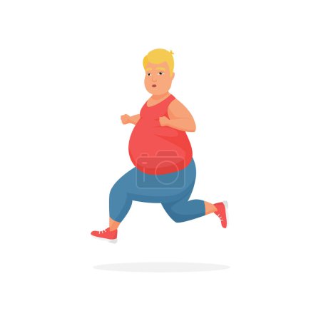 Ilustración de Hombre con sobrepeso con gran vientre corriendo, cansado corredor masculino entrenamiento vector ilustración - Imagen libre de derechos