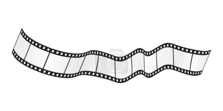Film reel and twisted cinema tape, 3D filmstrip motion with waves vector illustration