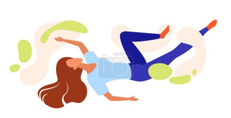Woman flying in dreams and inspiration clouds, female daydreamer levitating vector illustration