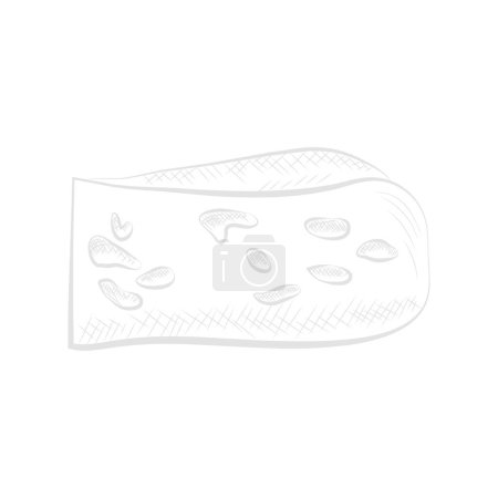 Slice of blue cheese line sketch, moldy delicatessen dairy product vector illustration