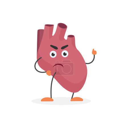 Wütend rotes Herz, unglücklich enttäuscht niedlichen menschlichen Organ Charakter Vektor Illustration