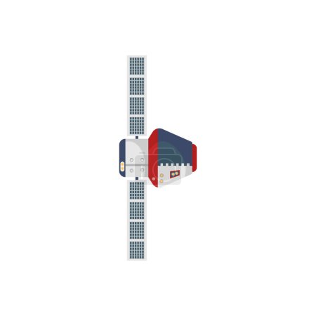 Satellitenflug, Flug der Raumstation auf der Erdumlaufbahn Vektor Illustration