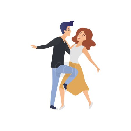 Happy stylized dancing couple. Dance party, dancing group, active lifestyle flat vector illustration