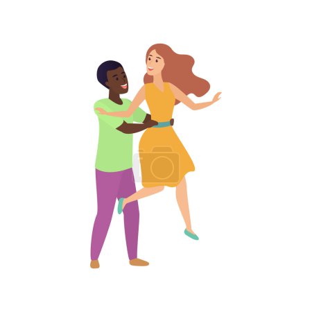 Cheerful stylized dancing couple. Dance party, dancing group, active lifestyle flat vector illustration