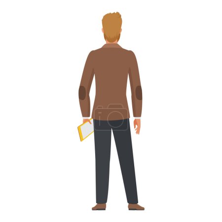 Back view of teacher, professor or manager standing with clipboard in hand vector illustration