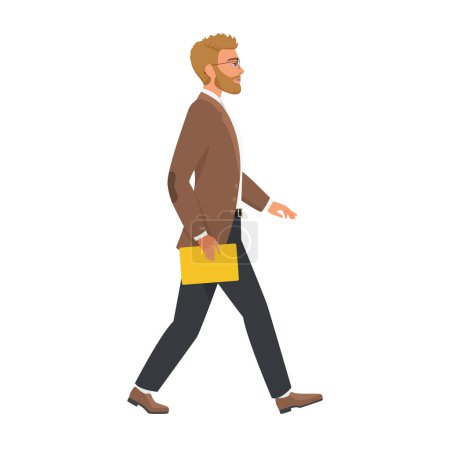 Man walking, teacher or professional employee holding document vector illustration