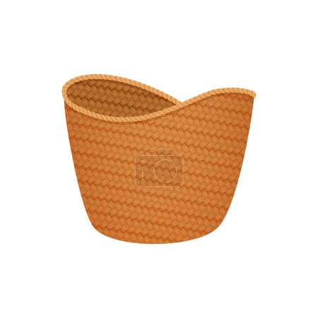 Illustration for 3D empty wicker basket with wavy edge and brown braided texture vector illustration - Royalty Free Image
