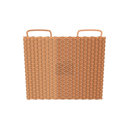3D wicker basket of square shape and braided texture, hamper with two handles vector illustration