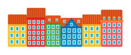 Téléchargez les illustrations : Façades traditionnelles colorées de vieilles maisons dans les villes européennes, illustration vectorielle d'autocollants de voyage abstraits - en licence libre de droit