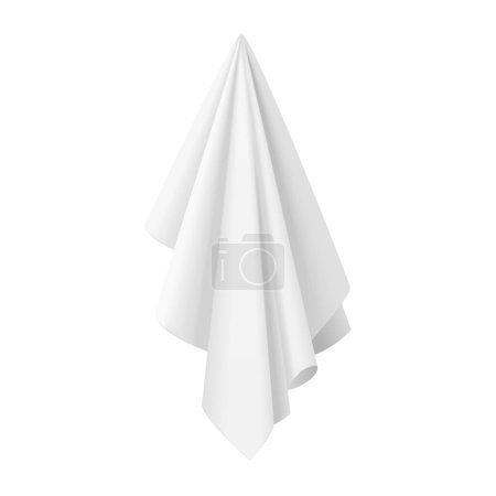 3D white hanging cloth with folds of silk material, handkerchief or tablecloth vector illustration