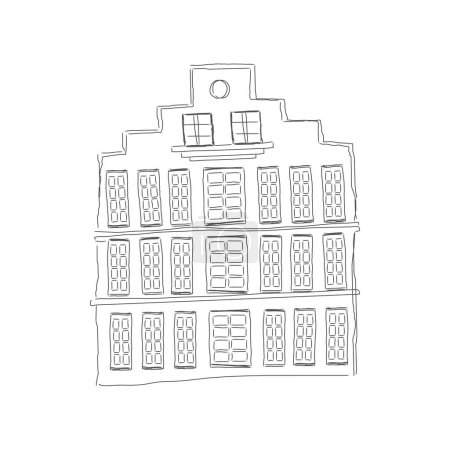 Illustration for Retro building facade, famous European old architecture line sketch vector illustration - Royalty Free Image