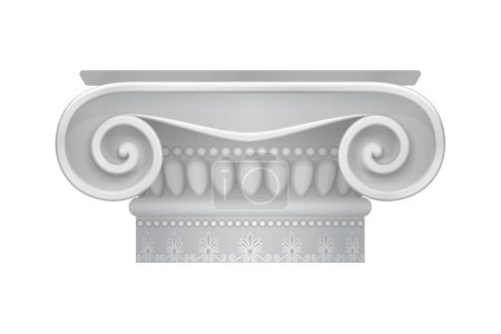Téléchargez les illustrations : Chapiteau de colonne grecque 3D avec motif ancien en marbre et décoration, illustration vectorielle d'ordre ionique - en licence libre de droit