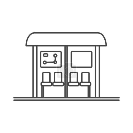 City bus stop on sidewalk for parking of transit public transport, line icon vector illustration