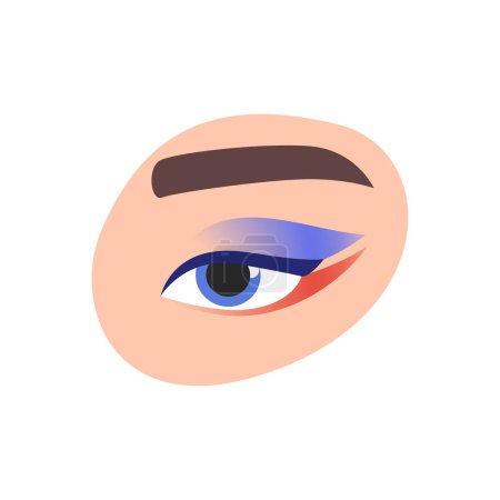 Girls eye with blue and red eye shadow and eyeliner, creative makeup vector illustration