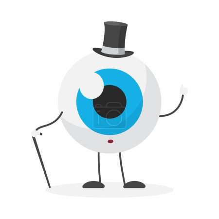 Illustration for Elegant funny eyeball character standing with gentlemans bowler hat and cane vector illustration - Royalty Free Image