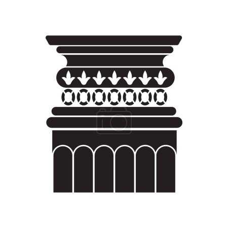 Téléchargez les illustrations : Colonne classique majuscule ligne noire icône, emblématique illustration vectorielle monument orné - en licence libre de droit
