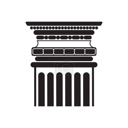 Ancient column capital black line icon, pillar with border on cornice vector illustration