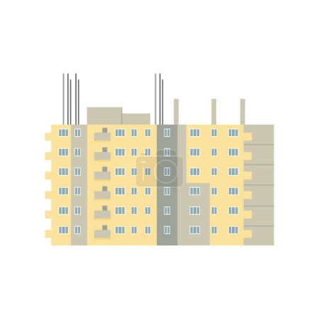 Unfinished residential complex, yellow building facade with windows vector illustration