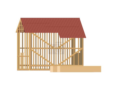 Unfertiges Gebäude mit modernen Holzkonstruktionsrahmen Vektor Illustration