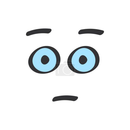 Téléchargez les illustrations : Expression malheureuse sur le visage mignon avec des yeux bleus, illustration vectorielle de style doodle - en licence libre de droit