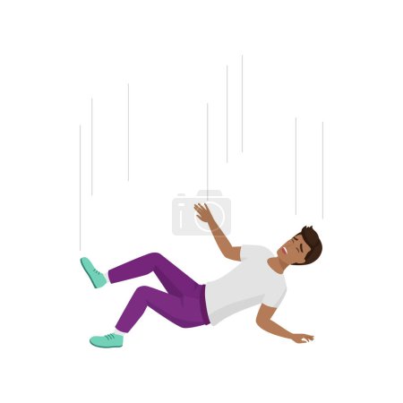 Young man falling, despair and stress of unlucky male character flying vector illustration