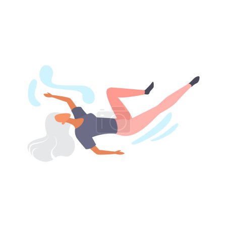 Woman with long hair falling down, waving arms in fear and despair vector illustration
