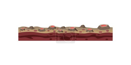 Underground layers of lava and craters with hot magma on top vector illustration