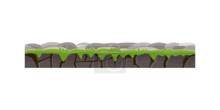 Secciones de tierra sin costura con piedras, gravas e ilustración de vectores de hierba verde