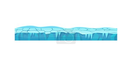 Underground level of glacier with cracks in ice and water, seamless horizontal texture vector illustration
